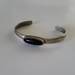 TWO TREES Silver Cuff Bracelet with Black Onyx